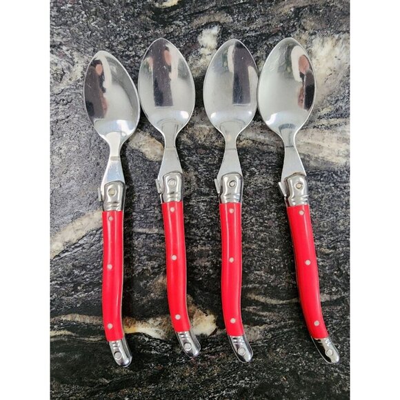 Laguiole by Flying Colors Red Curved Handle Tea Spoons 6.25" Replacement 1 Flaw - Picture 1 of 2
